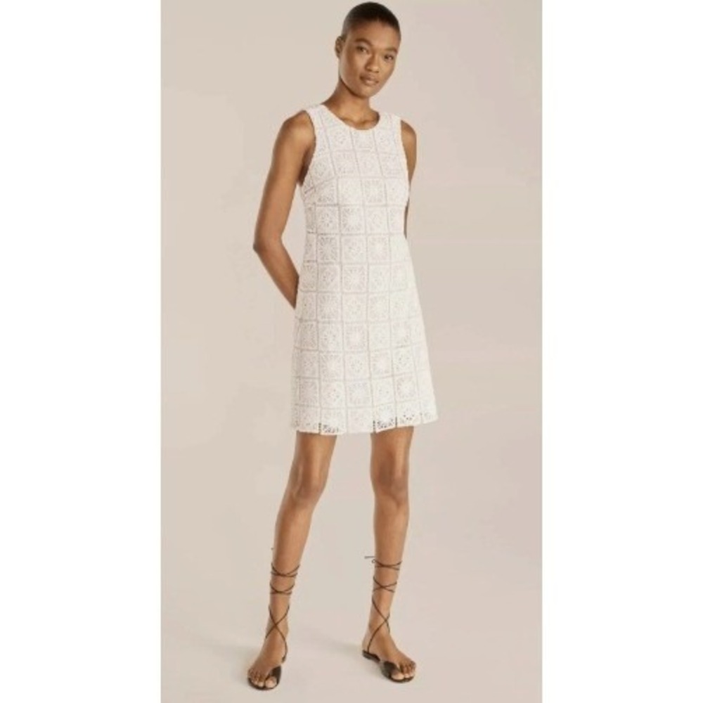 Rebecca Taylor Crochet Tank Dress Womens 4 White Bohemian Cottagecore NWT